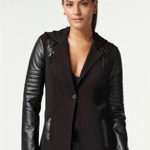 Blanc Noir Black Blazer with Leather Accents